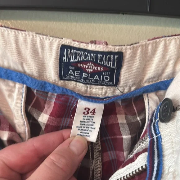 🩳🍷🧢🍨Men's Plaid Shorts -burgundy, white and blue - Picture 4 of 8